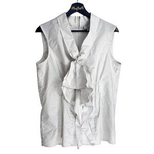 Worthington Striped Sleeveless Ruffle Front Cotton Blend  Blouse L